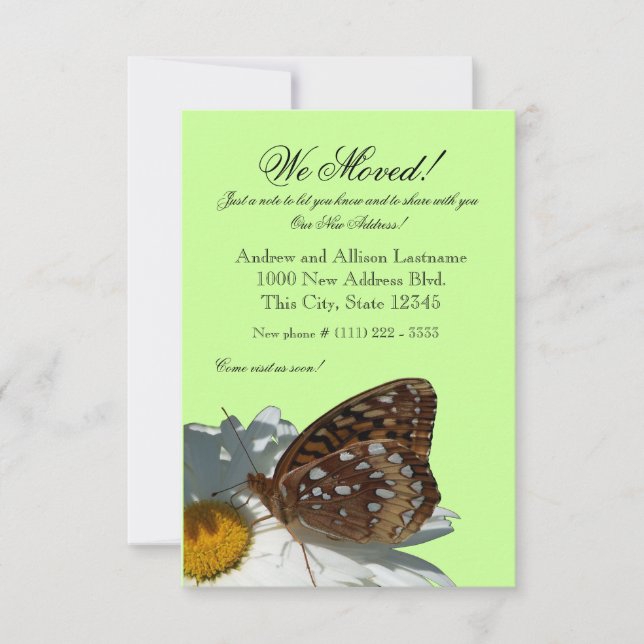 Nytt adress meddelande om fjäril och Daisy (Framsida)