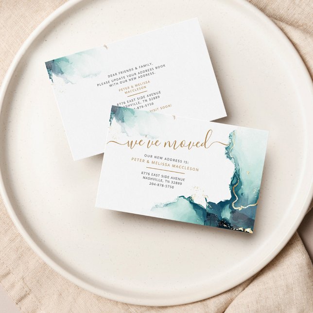 Nytt adress meddelande om Flytta (Agate Script Moving Announcement Notecard)