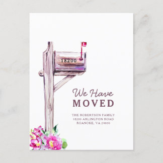 Nytt adress meddelande om Flytta av postlåda för v Vykort