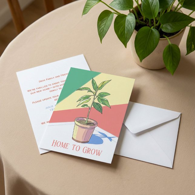 Nytt adress meddelande om hemmet till Grow-anläggn (Home to Grow house plant New Address Announcement.)