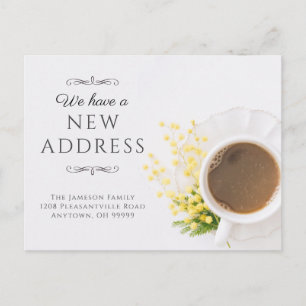 Nytt adress meddelande om kaffetema vykort