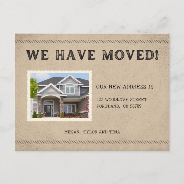 Nytt adress meddelande om Rustic Photo Flytta Vykort (Framsida)