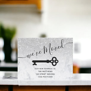Nytt adress meddelande om silver Glitter Marble Ny Vykort