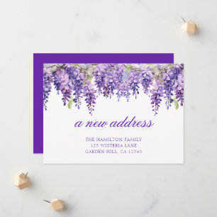 Nytt adress meddelande om vår Blommigt Wisteria