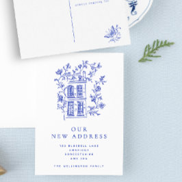 Nytt adress meddelande om vintage Blue Blommigt Ho Vykort