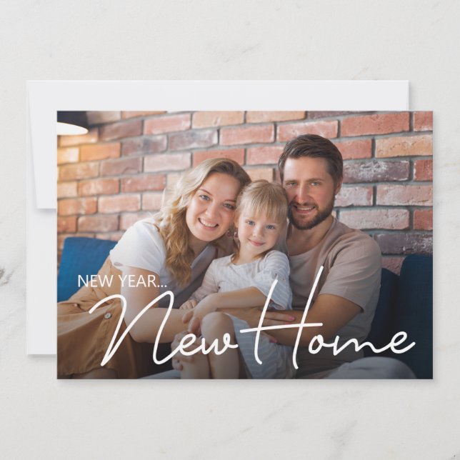Nytt adress nytt års familjefoto - nytt Flytta i h Julkort (Framsida)