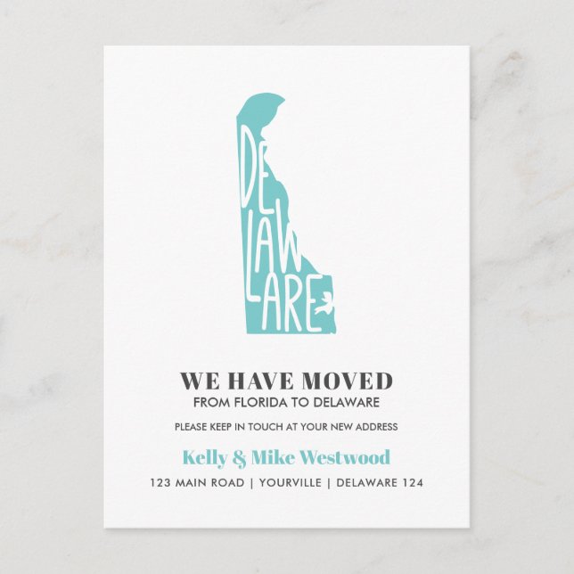NYTT ADRESS nytt hem för DELAWARE Vi har flyttat Vykort (Framsida)