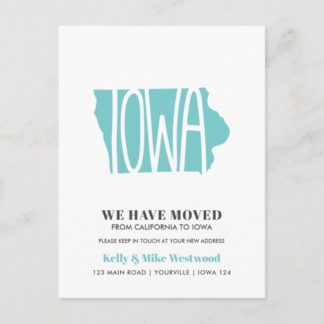 NYTT ADRESS nytt hem för IOWA Vi har flyttat Vykort (Framsida)