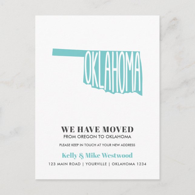 NYTT ADRESS nytt hem för OKLAHOMA Vi har flyttat Vykort (Framsida)