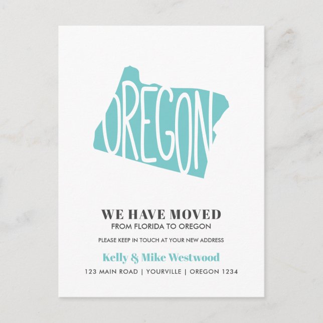 NYTT ADRESS nytt hem för OREGON Vi har flyttat Vykort (Framsida)