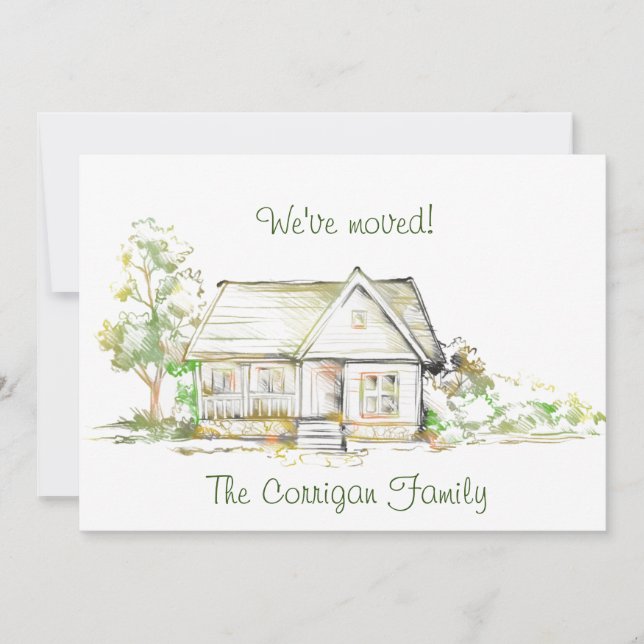 Nytt adress platta annonskort för hus och Träd Meddelande (Framsida)