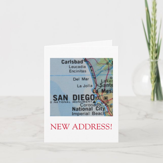 Nytt adress tillkännagivande av San Diego Meddelande (Framsida)