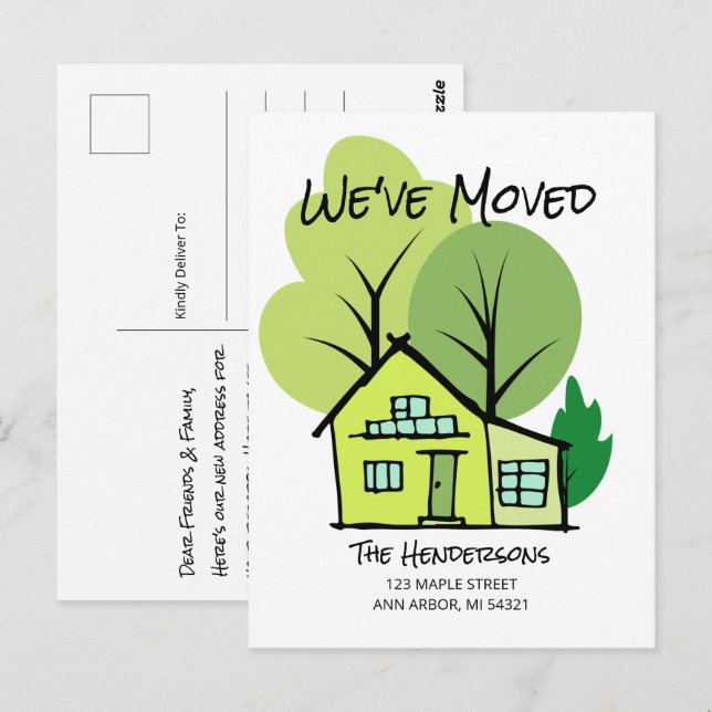 Nytt adress vykort för meddelande om Flytta (Fram/baksida)