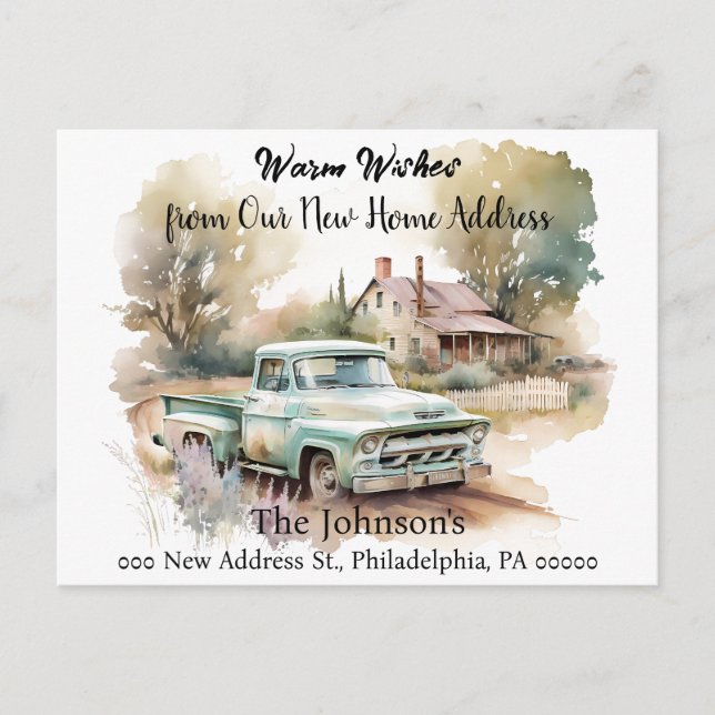 Nytt adress vykort för pickupa Lastbil Vi har flyt (Framsida)