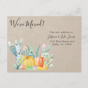 Nytt adressmeddelande Flyttar Höst Kaktus Pumpa Meddelande Vykort