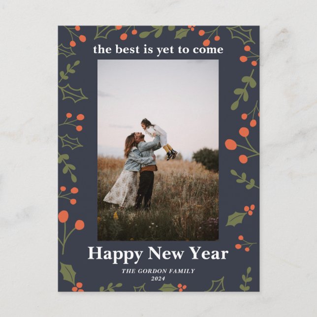 Nytt år 1: Foto botaniskt Helgdag Holly Modern Helg Vykort (Framsida)