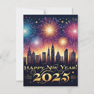 Nytt år 2025 Fireworks Firande-vykort Vykort