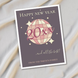 Nytt år 2025 rosa lila retro gratulationskort vykort
