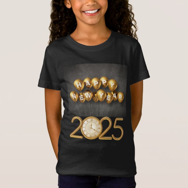 Nytt år 2025 T-Shirt-design med bubblor &klocka T Shirt (Framsida)