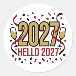 Nytt år 2027 Hej Konfetti Runt Klistermärke