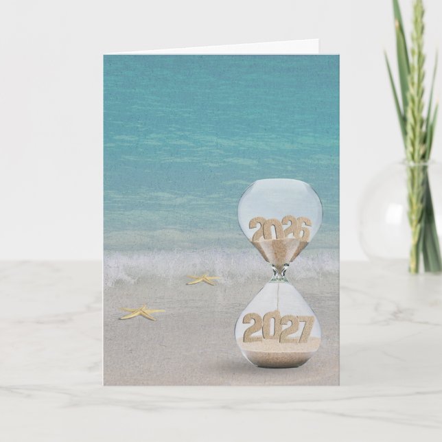 Nytt år 2027 Sandtimer på strand Kort (Framsida)
