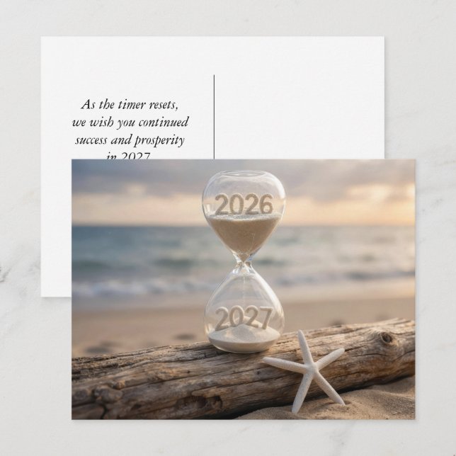 Nytt år 2027 Strand Timerglas Vykort (Fram/baksida)