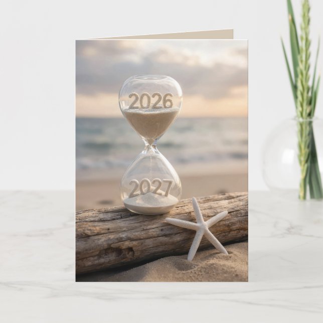 Nytt år 2027 Strand Timmerglas Kort (Framsida)