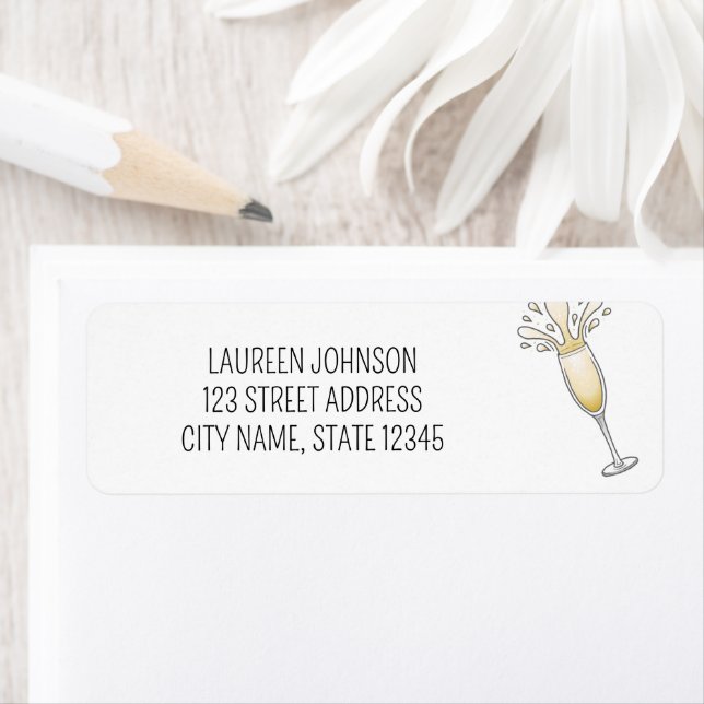Nytt år champagneglas returadress etikett (Insitu)
