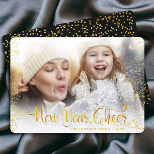 Nytt år Cheer Guld Glitter dockar foto Modern djär Julkort