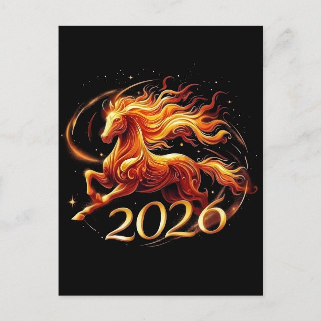 Nytt år för hästen, 2026, Nyårskort, Vykort (Framsida)