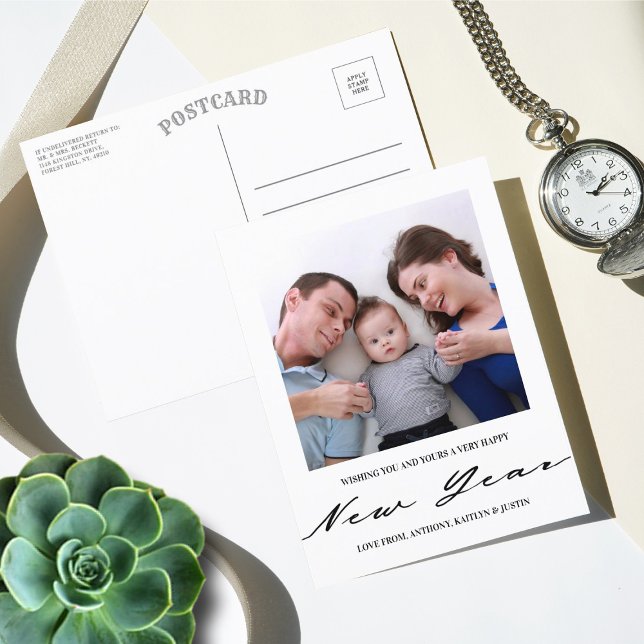 Nytt år för modernt, minimalistiskt skriptfoto helg vykort (Skapare uppladdad)