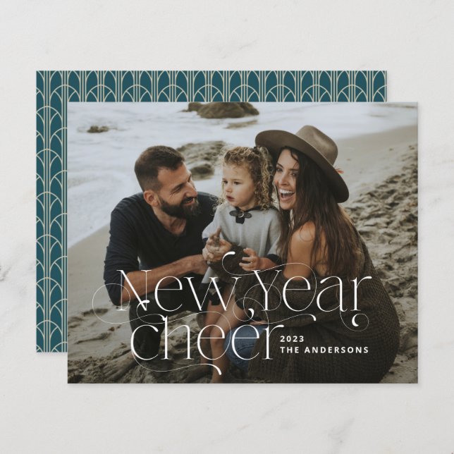 Nytt år Foto elegant Art Deco typografi modern (Fram/baksida)