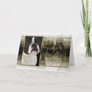 Nytt år - guld- elegans - Boston Terrier Helgkort