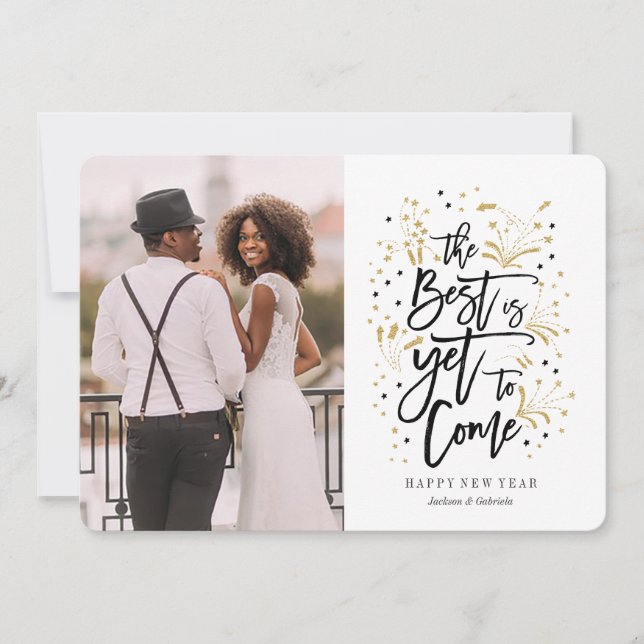 Nytt år | Guld | fyrverkerier och stjärnor | Fotok Julkort (Framsida)