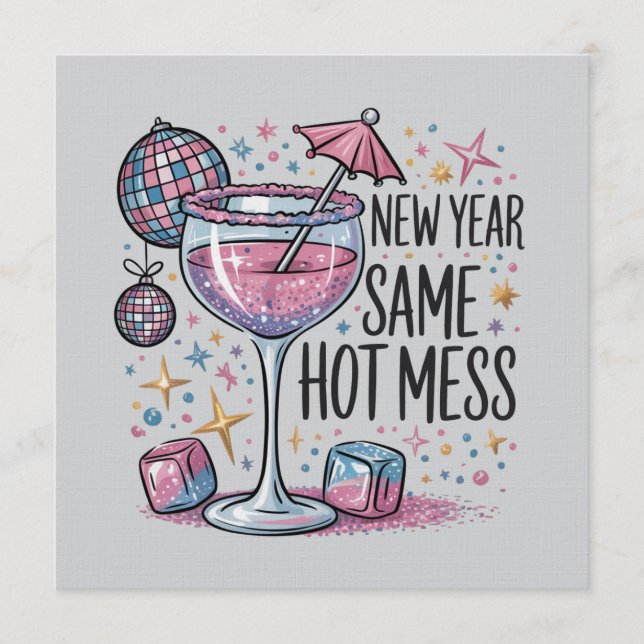 Nytt År Hot Mess Roligt Drickande Martini Alkohol Inbjudningar (Framsida)