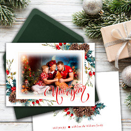Nytt år med Spruce grenar Photo Greeting Card Meddelande