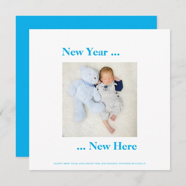Nytt år - nytt Foto Pojke-meddelande - blått (Fram/baksida)