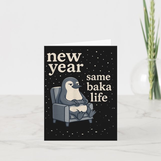 Nytt år Samma Baka Liv Pingvin Skämt Spelvideo  Kort (Framsida)