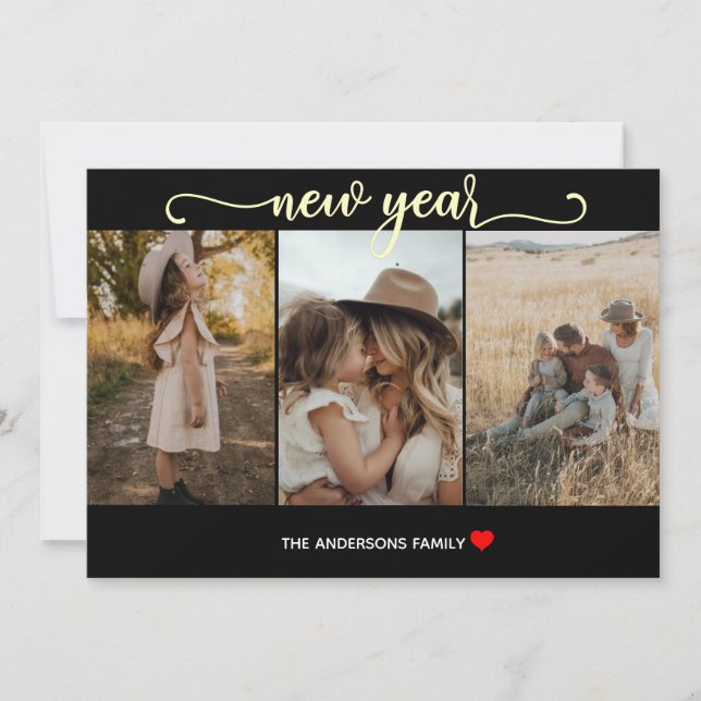 Nytt år | Svartvit Guld | 3 Fotokort Julkort (Framsida)