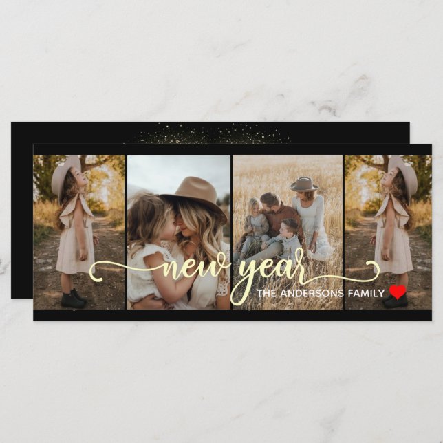 Nytt år | Svartvit Guld | 4 Fotokort (Fram/baksida)