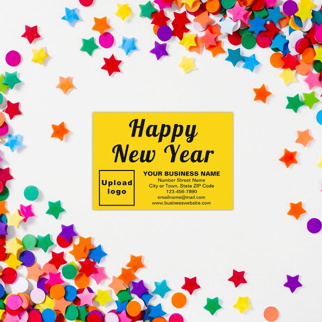 Nytt årligt vanligt kort med liten Gult (Business brand with New Year greeting on small yellow flat card)