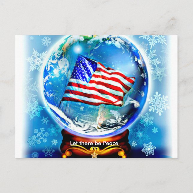 Nytt års amerikanska flaggan i snöjordklot helg vykort (Framsida)