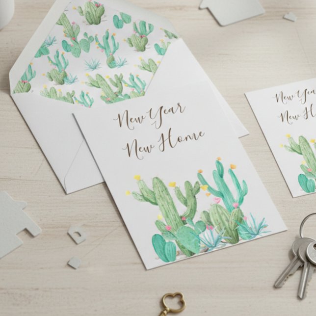 Nytt års Cactus Desert Cacti för hemannonsering Vykort (Skapare uppladdad)