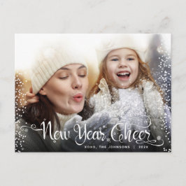 Nytt års Cheer Modern Script White Snowflake Photo Helg Vykort