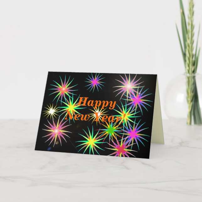 Nytt års Fireworks Flash på svart Helgkort (Framsida)