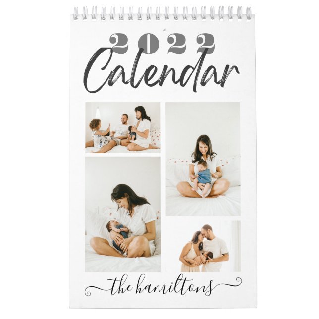 Nytt års foto av modern Black Sketchy Calligraphy Kalender (Omslag)