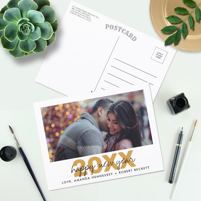 Nytt års foto för modern typografi helg vykort (Skapare uppladdad)