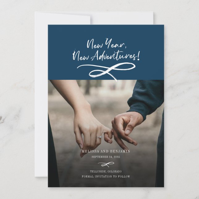 Nytt års foto för nytt Äventyr Spara Datumet (Framsida)