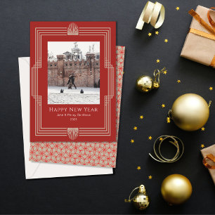 Nytt års fotokonst Deco Red Guld Julkort