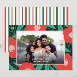 Nytt års fotokort med fet Blommigt Ram Julkort